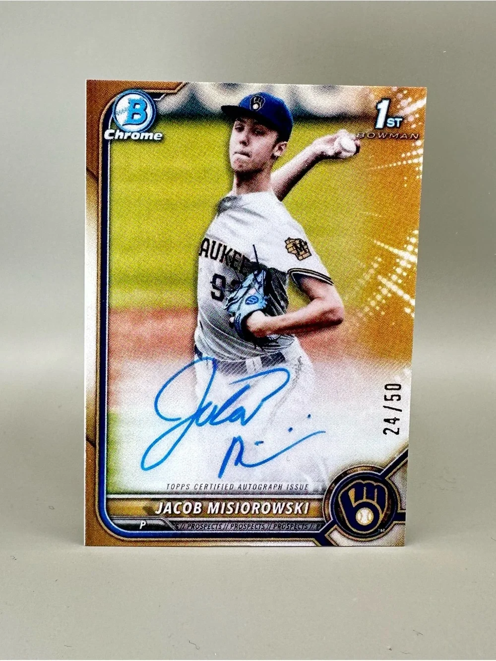 Jacob Misiorowski Signed 2022 Bowmans 1st Autographed 24/50 Novelty Rookie Card.